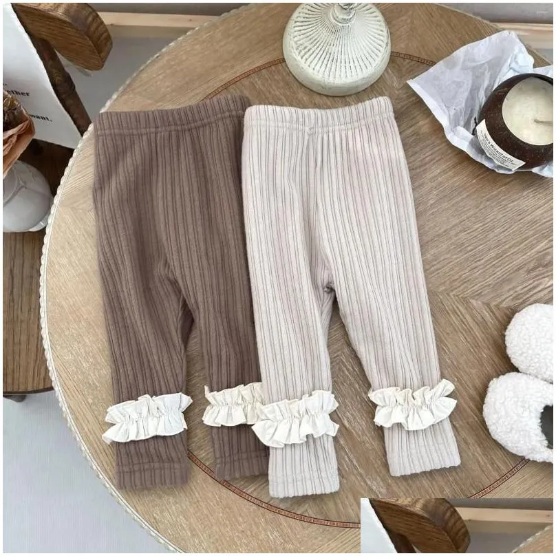 trousers baby clothing autumn winter fleece lace leggings for girls casual simple fashionable kids solid color pants