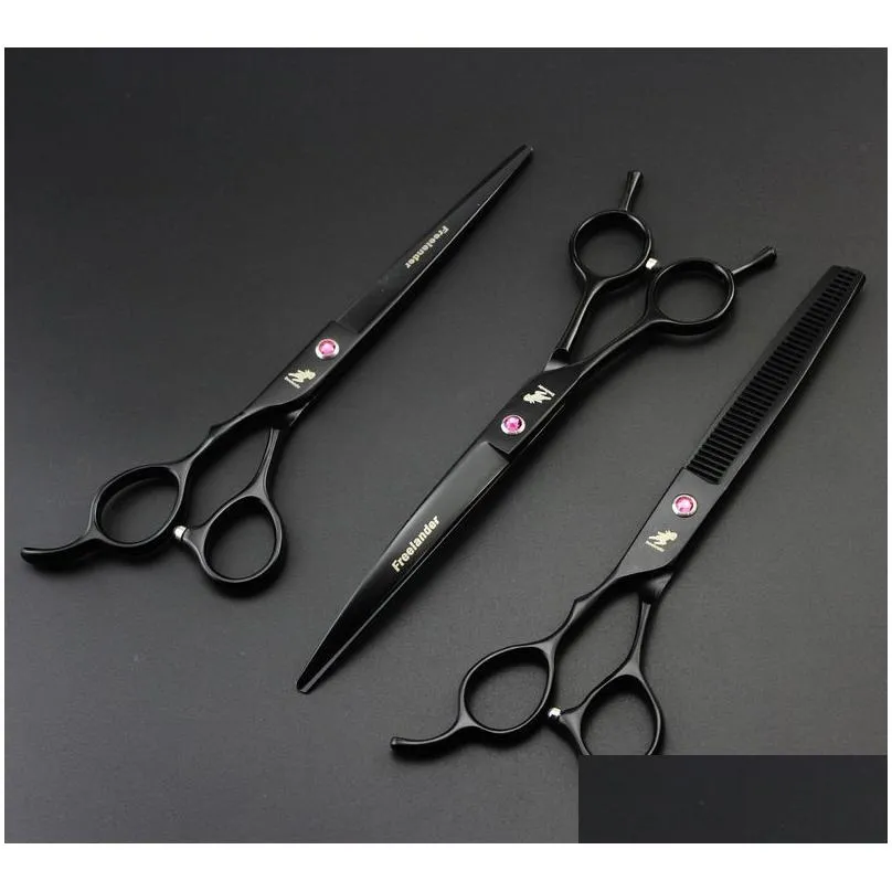 left hand freelander 7.0 inch black lacquer cutting/thinning scissors kit with leather case +comb+ lacquer