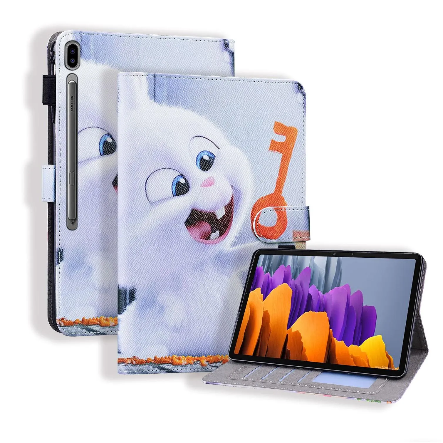 pu leather tablet cases for samsung galaxy tab p610 t870 t875 t500 t505 t290 t295 t220 t225, dual view angle cartoon pattern flip kickstand cover with card