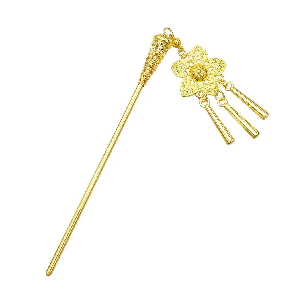 Retro Tassel Hairpins Chignon Pin Floral Style Hair Sticks with Dangle Pendant Hair Jewelry Accessory For Women Girls