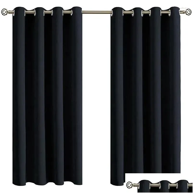 Curtain 2 Pieces Of Bedroom Blackout Cloth Grommet Black