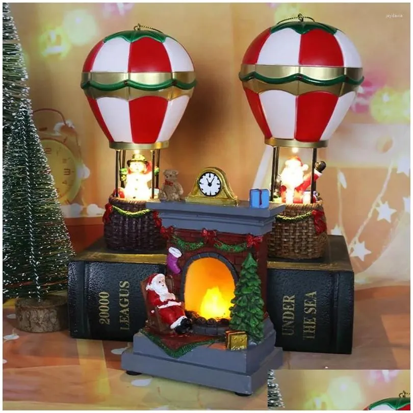 christmas decorations luminous ornaments resin santa claus snowman figurine air balloon with led light for 2024 navidad party supplies