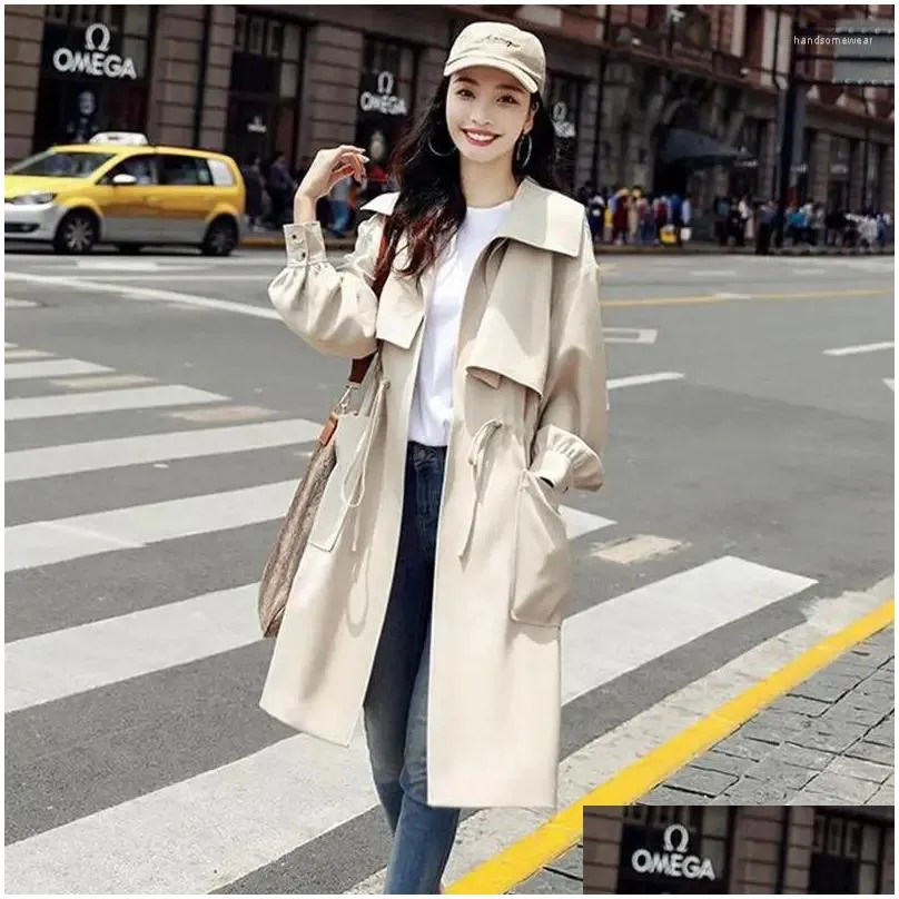 Women`S Trench Coats Womens Trench Coats England Style Waist Thinner Mid-Length Lining Windbreaker Chic Streewear Slim Female Outwear Dhi3S