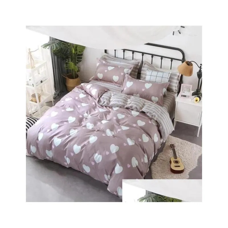 bedding sets cartoon pink flamingo 3/4pcs geometric pattern bed linings duvet cover sheet pillowcases set