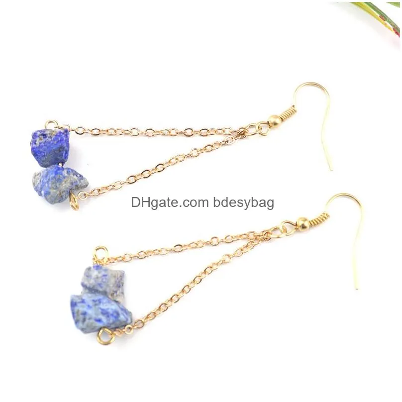 Dangle & Chandelier Irregar Natural Crystal Stone Dangle Gold Plated Chain Handmade Earrings For Women Girl Party Club Fashion Jewelr Dhtfl