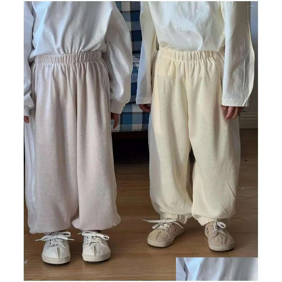 trousers 2024 spring children solid cotton baby girls loose harem pants kids boys casual striped sweatpants toddler clothes
