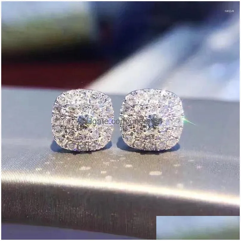 Stud Earrings New Dazzling For Women Micro Paved Crystal Cubic Zirconia Delicate Bride Wedding Earring Fashion Luxury Jewelry Drop De Dhhju