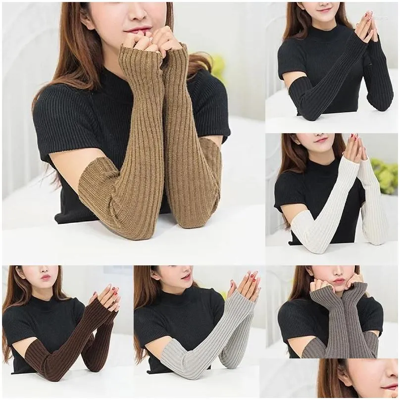 knee pads knitted woolen arm sleeve fine long fingerless gloves warm riding soft female autumn winter women warmers