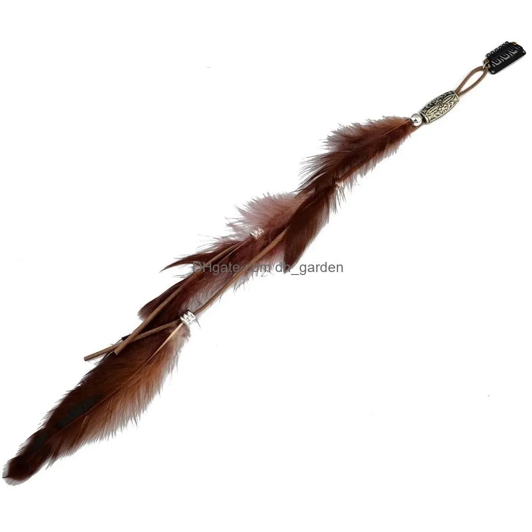 Vintage Fashion Handmade Ethnic Tribal Leather Feather Hairband Hair Hairpin Hair Clip