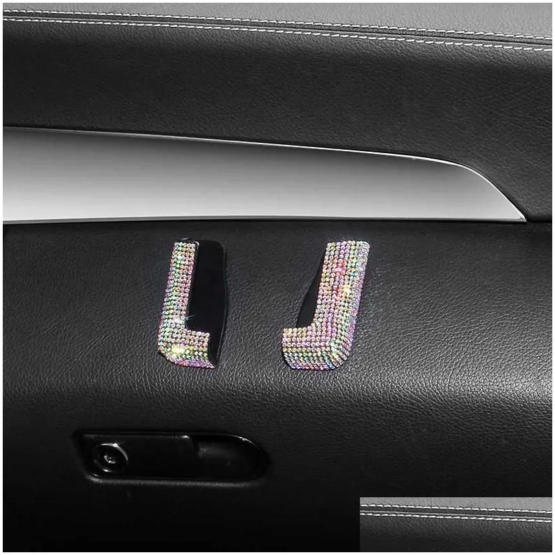 Interior Decorations New 2Pcs Crystal Car Phone Holder Fixed Rack Paste Stand For Mobile Key Card Bling Interior Accessories Drop Deli Dhgux