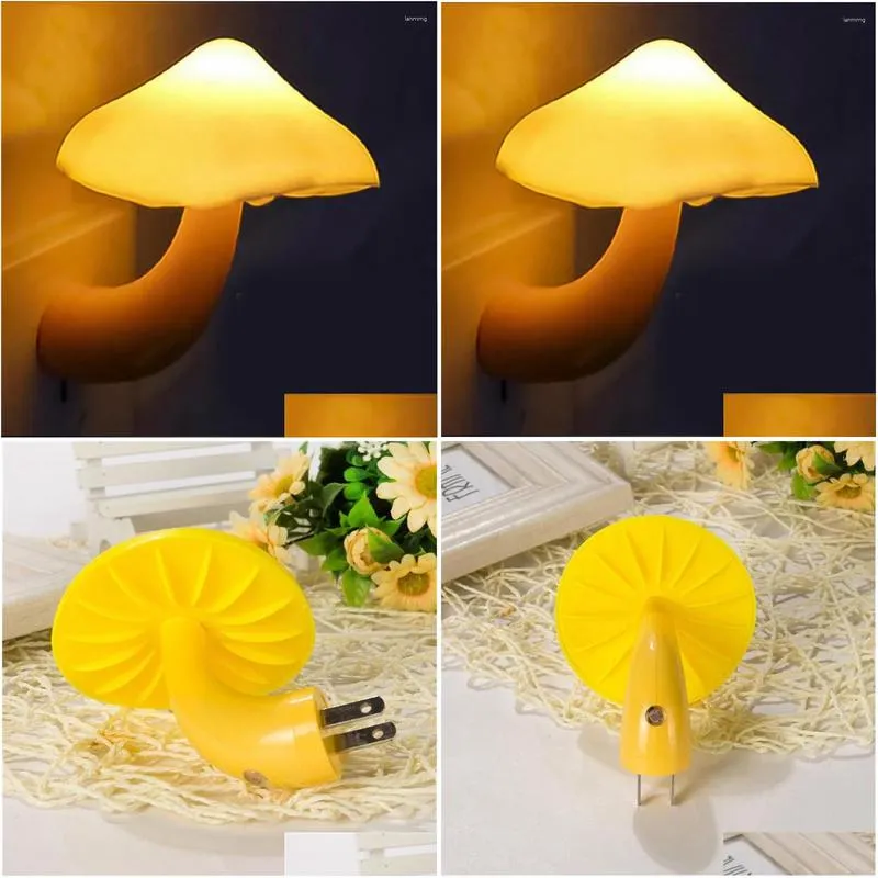 wall lamp led night light mushroom socket eu us plug warm white control sensor bedroom home decoration kids gifts