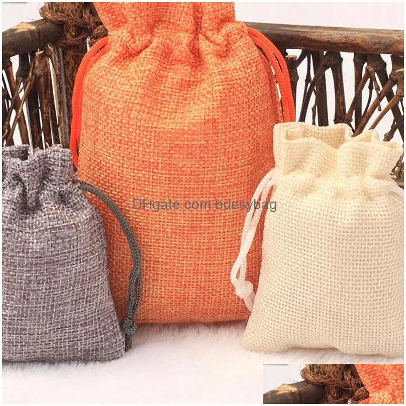 Candy Color Jewelry Gift Bag Linen Beaded Bracelets Necklace Earring Pouches Drawstring Packaging Wedding Party Decor