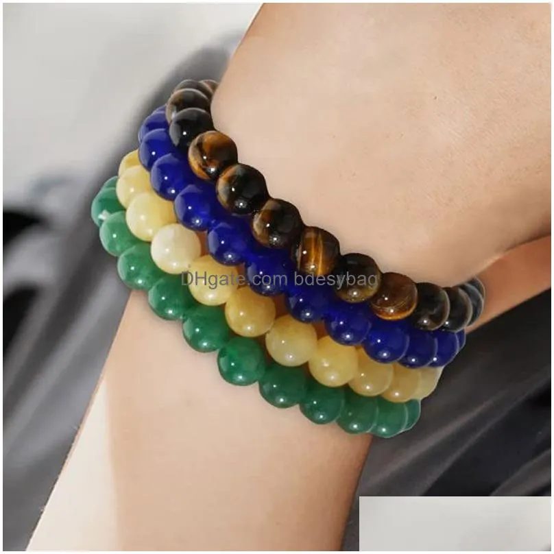 8mm Natural Stone Handmade Beaded Strands Yoga Charm Bracelets For Women Men Lover Elastic Bangle Fashion Jewelry