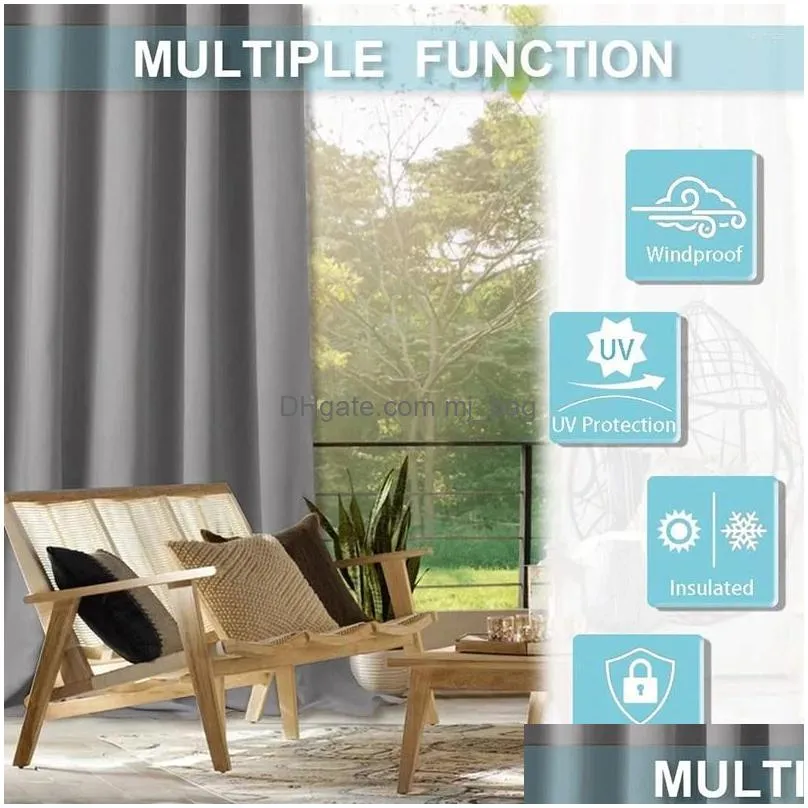 Curtain Outdoor Blackout Curtains Panel Waterproof Window Sun Blocking Thicken Patio Tap Top Drapes For Garden Gazebo Porch