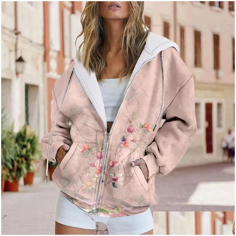 women`s hoodies sweatshirts baggy fashion autumn and winter warm colorful retro flower print casual pocket long sleeve sleeveless