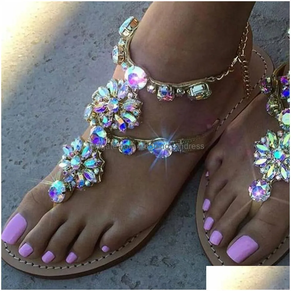 2022 fashion luxury rhinestone crystal summer beach shoes women sandals designer flip flops for slippers wedding shoes bride359632240e