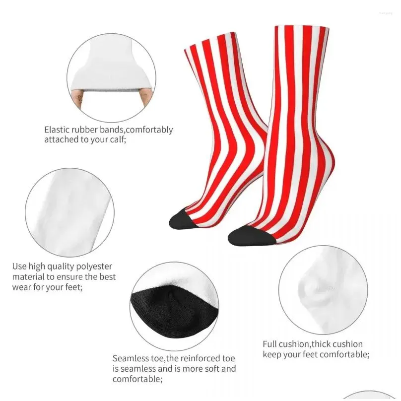 men`s socks red and white vertical stripes harajuku high quality stockings all season accessories for man woman christmas gifts