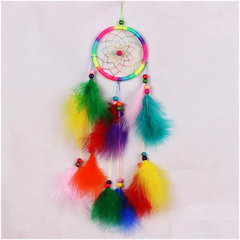 wholesale feather dream catcher white black rainbow fur children room decoration car hanging accessories kids gifts