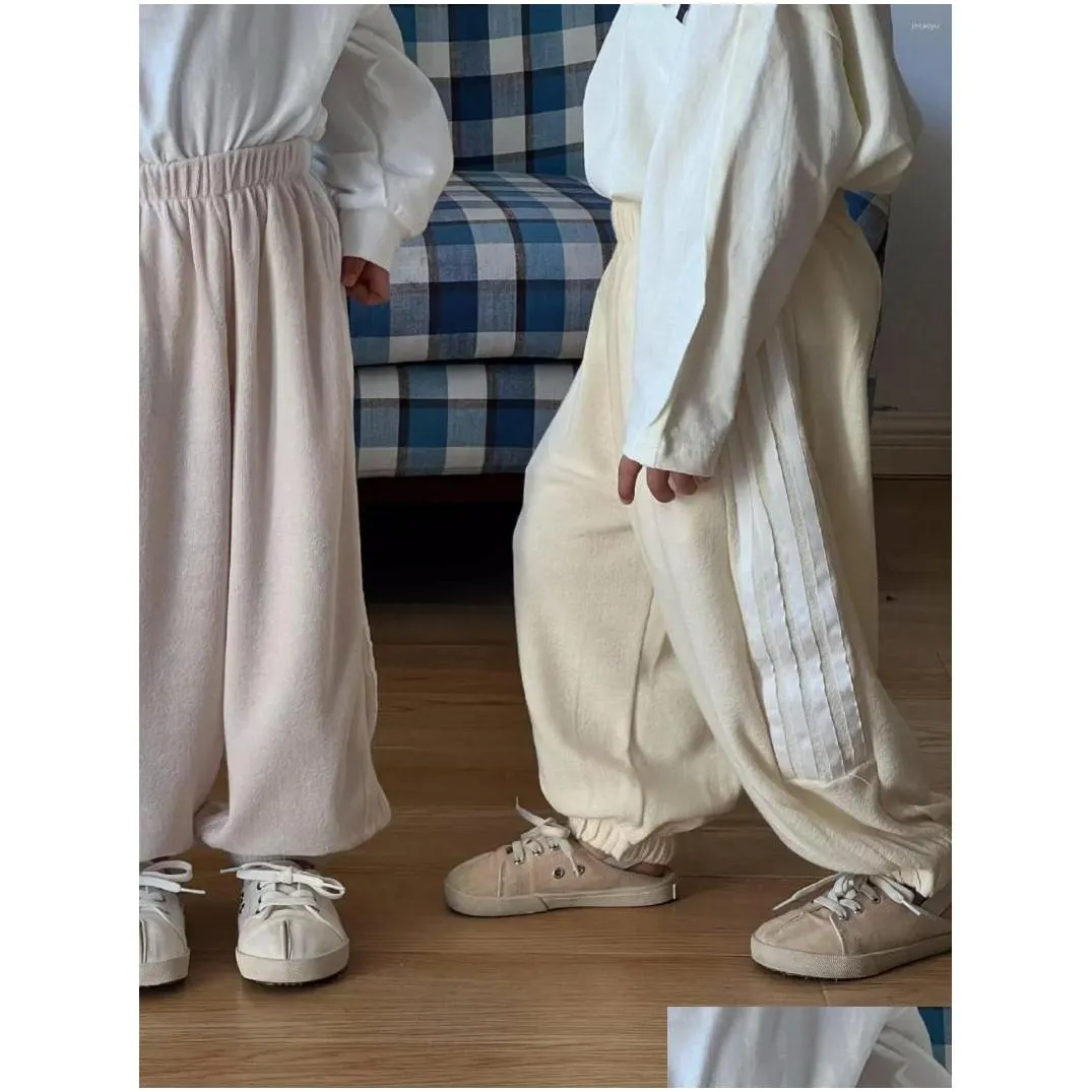 trousers 2024 spring children solid cotton baby girls loose harem pants kids boys casual striped sweatpants toddler clothes