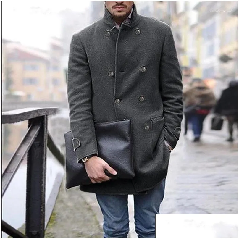 Men`S Wool & Blends Mens Wool Autumn And Winter Overcoat British Male Mid-Length Long-Sleeved Woolen Coat Trendy Thick Warm Trench Out Dhmlu