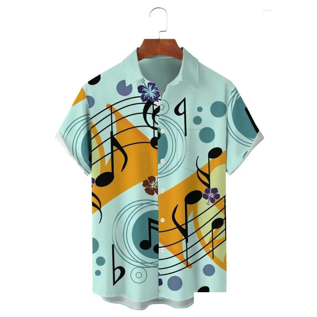 men`s dress shirts hawaiian shirt for men/women summer mens music note print y2k streetwear t-shirt short sleeve oversized