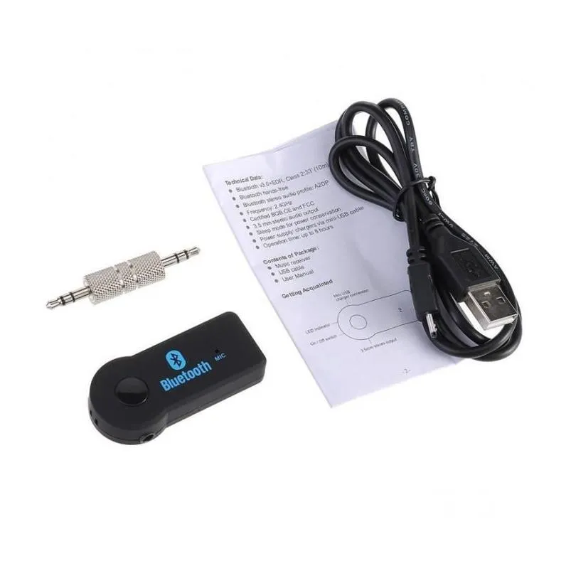Factory 300pcs 3.5mm Streaming Bluetooth Audio Music Receiver Car Kit Stereo BT 3.0 Portable Adapter Auto AUX A2DP for Handsfree Phone