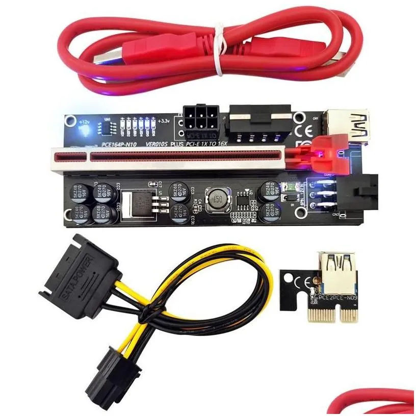 computer interface cards controllers ver 010s plus pcie 009s with 6 led card pci express 1x to 16x extender adapter gpu riser drop del