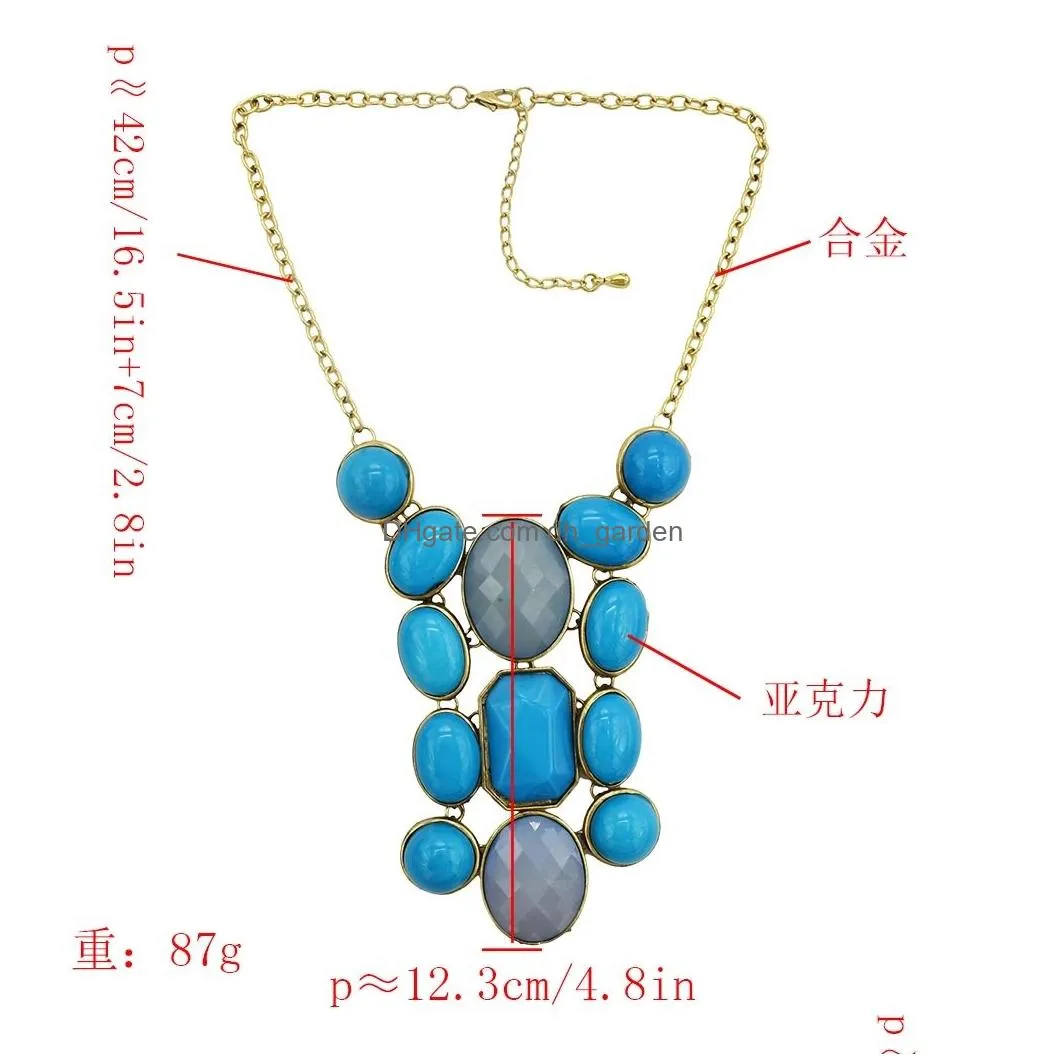 Choker Bib Necklace Vintage Style 5 colors Resin Gem Statement Symmetrical Geometry for Women