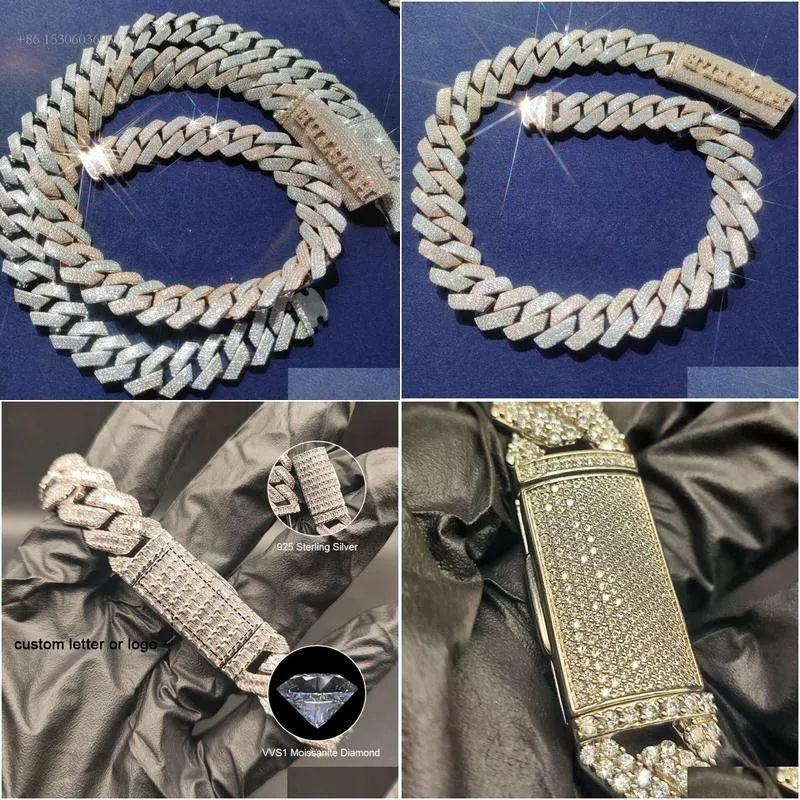2023 standard quality 16-20mm 100% handcrafted vvs moissanite: iced out cuban link chain sterling sier necklace