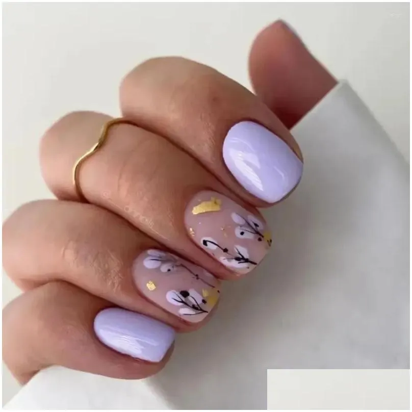 false nails short round fashion glitter slices flowers nail tips leopard french fake for diy