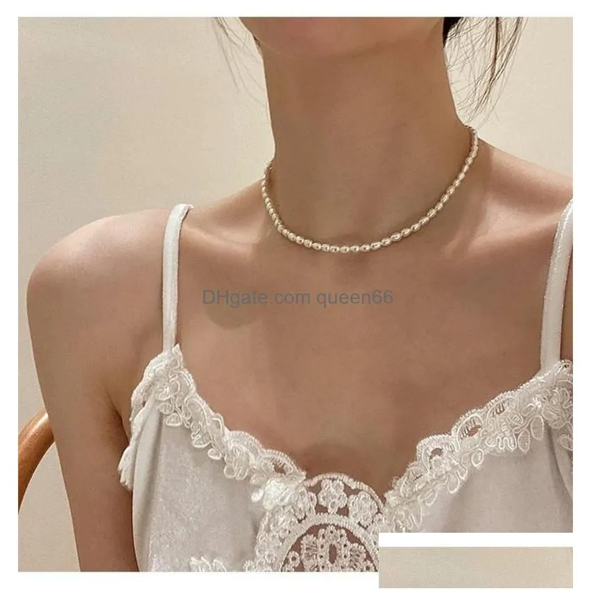 Chokers Wholesale Real Freshwater Pearl Choker Necklaces For Women Irregar Pearls Beads Chains Casual Accessorieschokers Drop Deliver Dhh3E