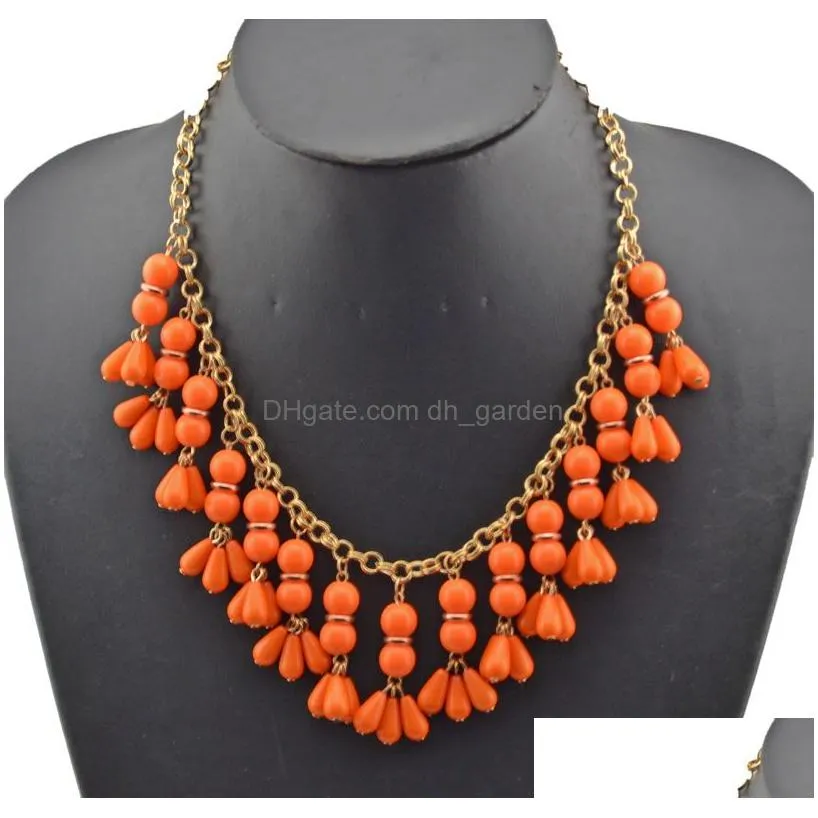 New fashion gold plated resin beads drop tassels Choker Necklace adjustable 4colors