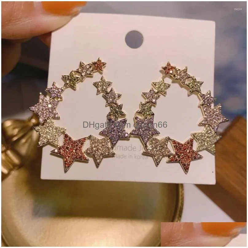 Stud Earrings Luxury Mticolor Star For Women Wedding Cubic Zirconia Dubai Bridal Earring Jewelry Accessories Drop Delivery Dhjf7