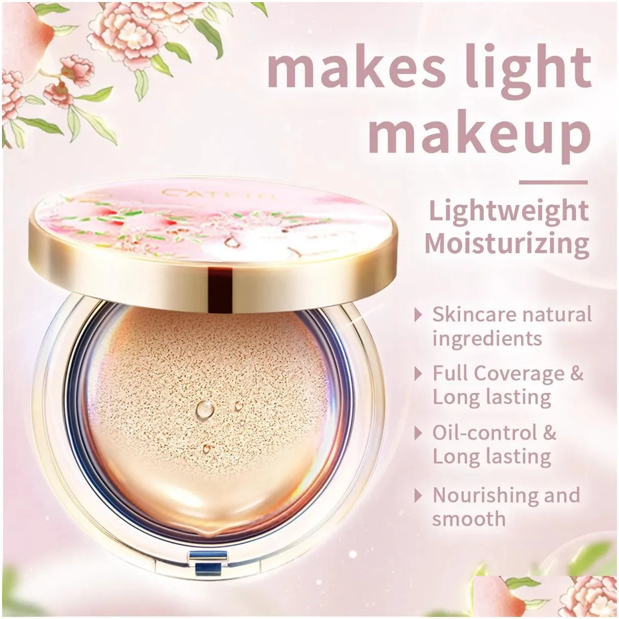 catkin bb cream air cushion foundation full coverage moist natural matte finish face makeup with 2 refills beige 240220