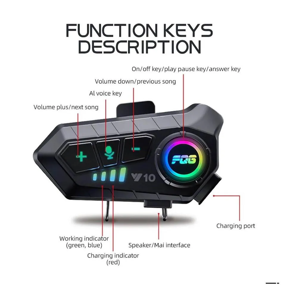 y10 motorcycle helmet headset bluetooth v5.3 voice contro motorcycle wireless hands-on talking headset waterproof