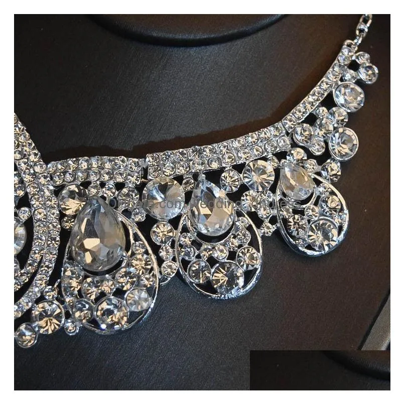 luxurious crystal bling bling bridal wedding crown necklace earring sets quinceanera party jewelry formal events bridal jewelry se269r