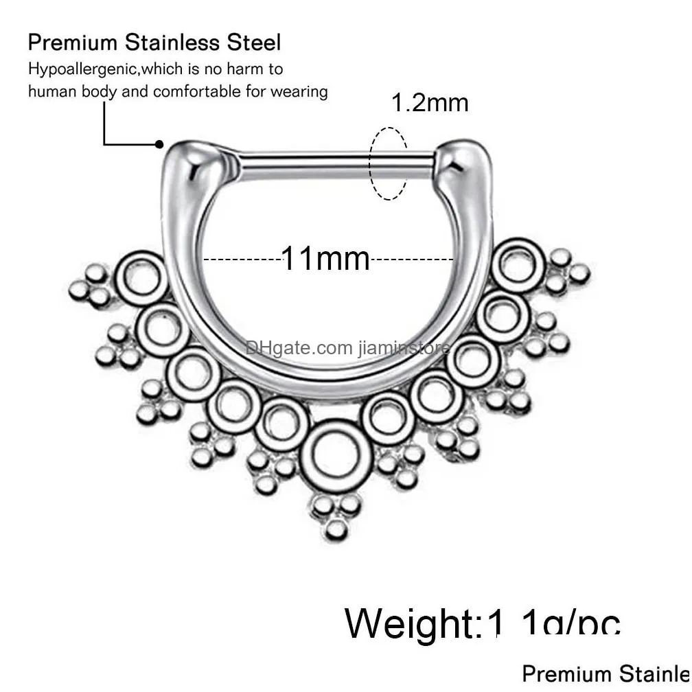 Stainless Steel Septum Clicker Ring Cartilage Helix Tragus Hoop Daith Earrings Nose Rings Hoop Hinged Segment Clicker Piercing