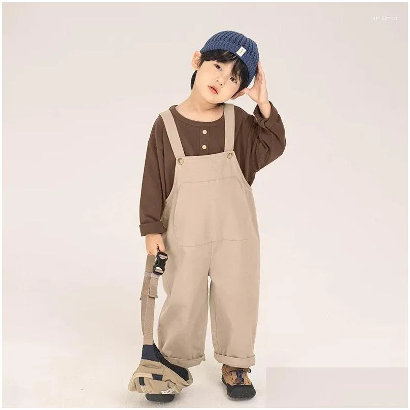 trousers children clothing boys suspenders pants 2024 fashionable korean style loose casual solid color full length for