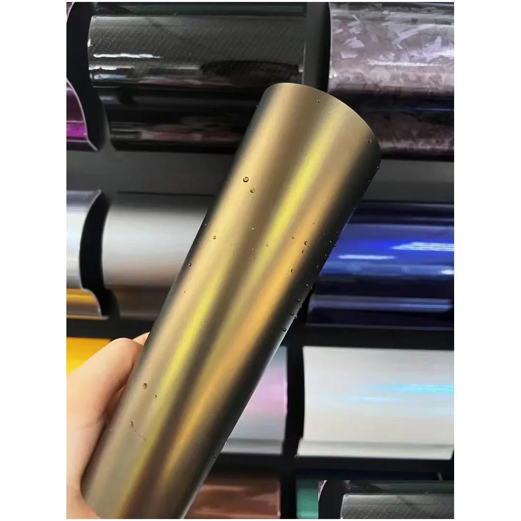 matte metallic midnight gold vinyl wrap film adhesive decal sticker dark golden metal car wrapping foil roll air release free