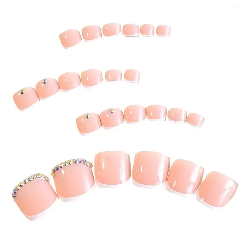 false nails short toenail with rhinestones long lasting reusable nail natural nude color for outgoing dress matching