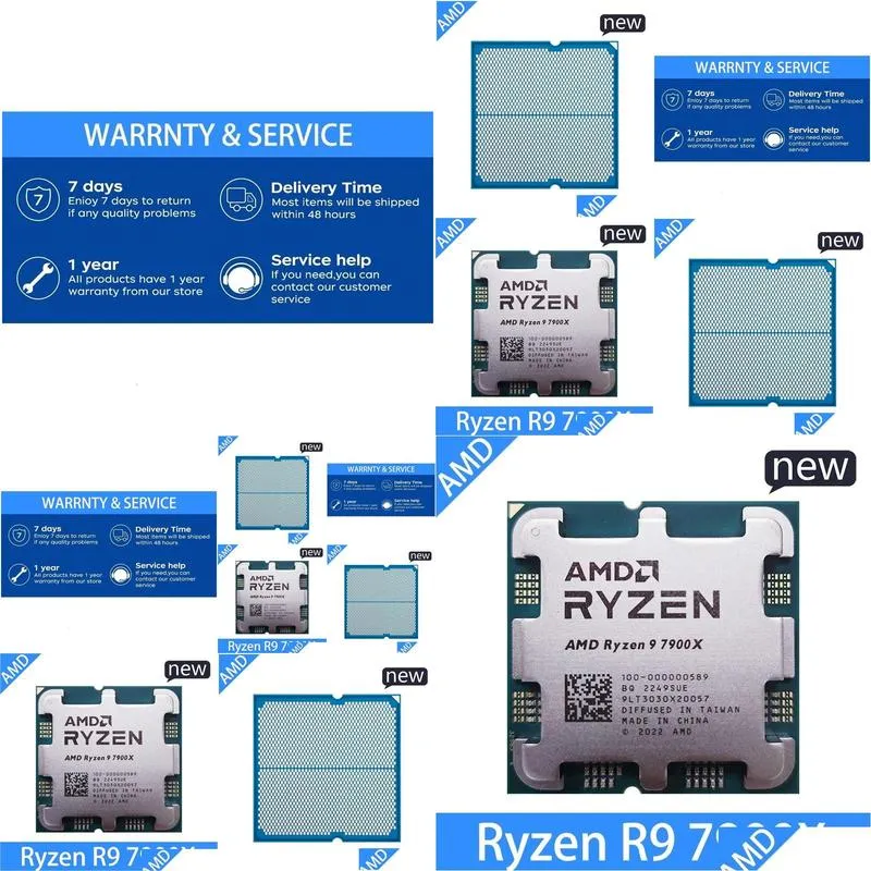 cpus ryzen 9 7900x r9 box 100100000589 47ghz 12core 24thread cpu processo 5nm zen4 170w socket am5 pcie50 no fan 231120