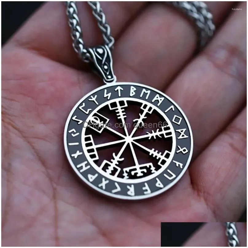 Pendant Necklaces Vintage 316L Stainless Steel Compass For Men Women Odin Nordic Runes Necklace Fashion Simple Amet Jewelry Drop Deli Dhgte