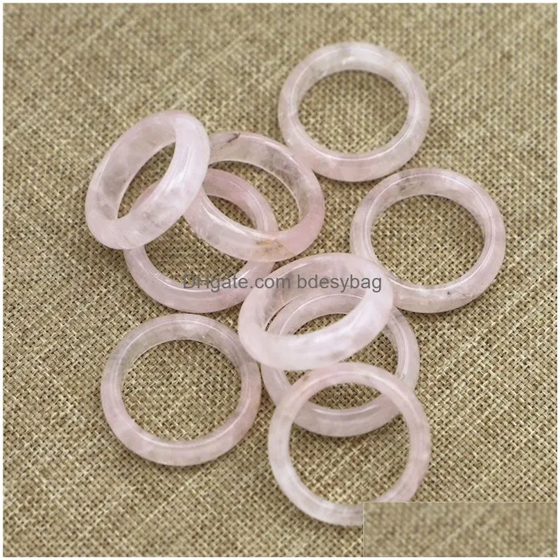 6mm Natural Crystal Stone Handmade Band Rings For Women Girl Party Club Decor Fashion Jewelry Birthday Accessories