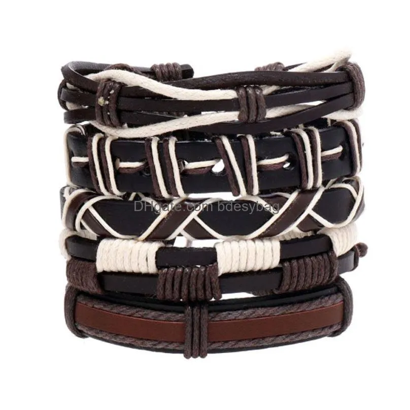 Charm Bracelets Rope Leather Handmade Braided Mtilayer Charm Bracelets Set Adjustable Bangle Fashion Jewelry For Men Drop Delivery Je Dh7Qu