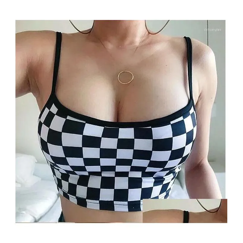 women`s tanks black red plaid checkerboard tank top halter women bare midriff crop tops camis fashion tube female sleeveless cropped