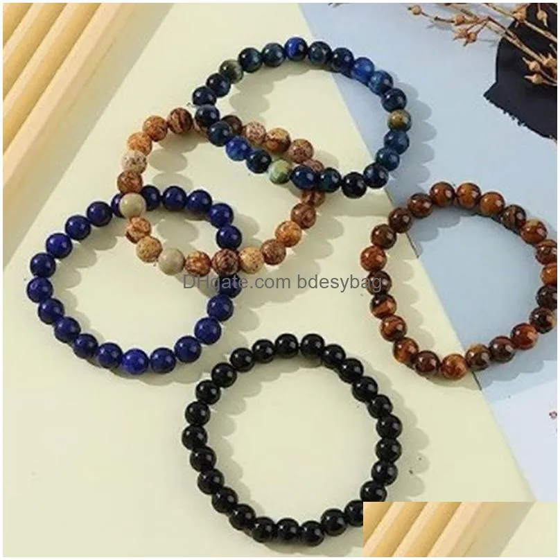 Beaded 8Mm Natural Stone Handmade Beaded Strands Charm Bracelets 5Pcs Set Party Club Yoga Sports Jewelry For Men Drop Delivery Jewelr Dhnyt