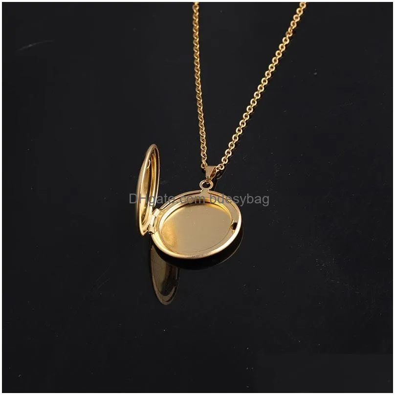 Lockets Stainless Steel Round Lockets Necklaces With Chain Mes Po Box Pendants For Women Men Lover Decor Jewelry Drop Delivery Jewelry Dhql0