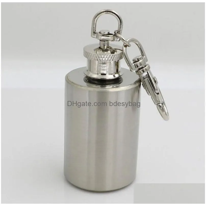 Stainless Steel Wine Bottle Keychains 1oz Hip Flask Key Rings Portable Fashion Accessories For Men Women