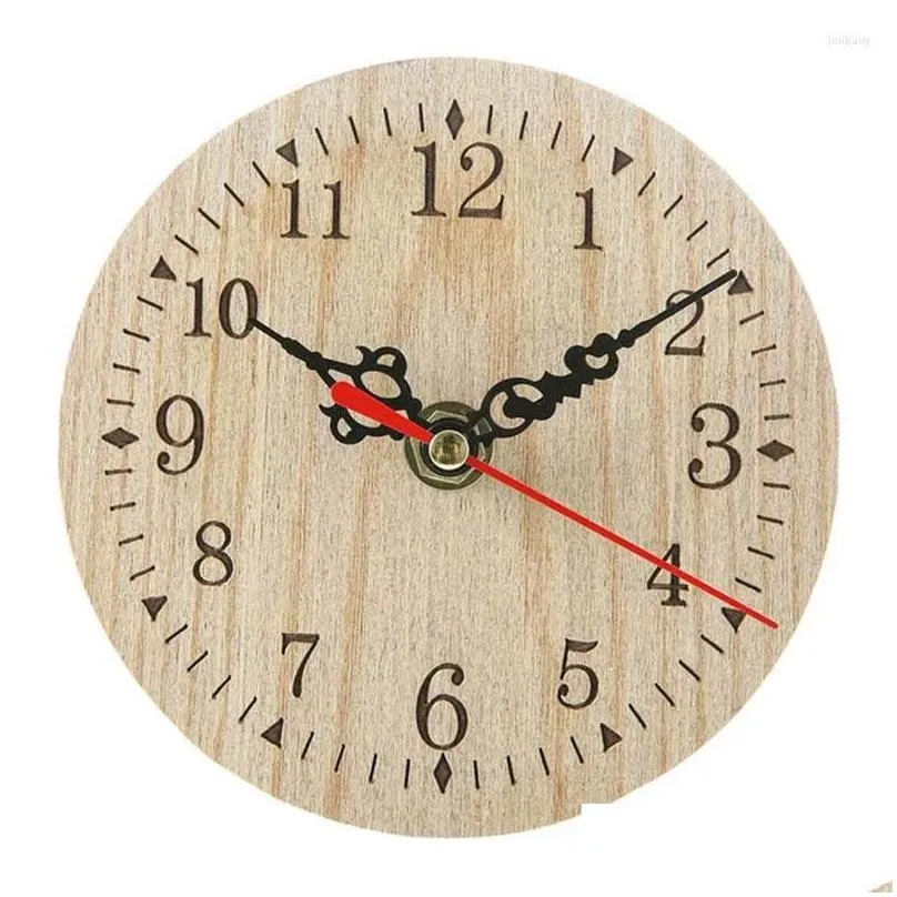 wall clocks retro vintage style wooden round small desk clock quiet numerals quartz for home decoration necessity