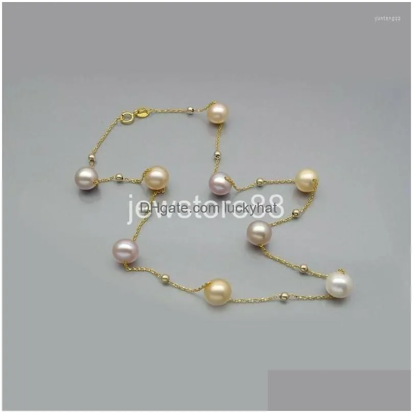 Pendant Necklaces 7-8Mm Real Freshwater Mticolor Pearl Station Choker Necklace 18K Yellow Goldpendant Drop Delivery Dhgir